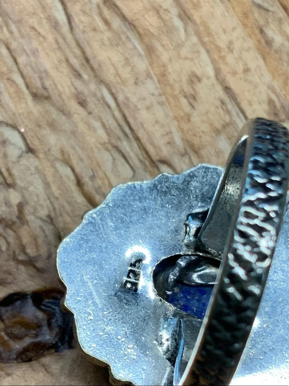 Lapis Lazuli Gemstone Oval 925 Scalloped Bezel Edge Ring - 8.5